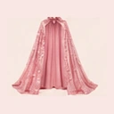 Illustration of a long pink sequined hooded cape