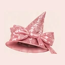 Illustration of a pink bow sequin witch hat