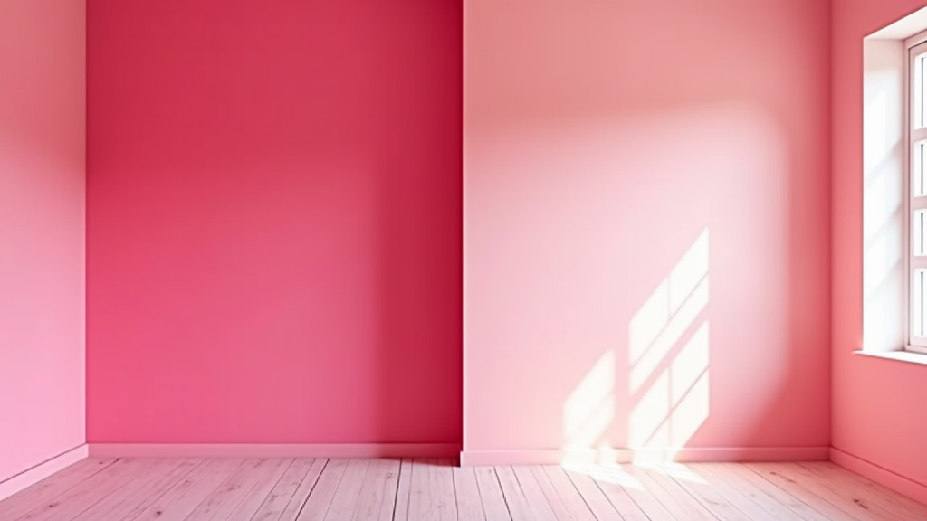 Two rooms: one painted hot pink, the other baby pink, emotion labels overlayed